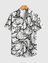 Monochrome Marble Flow Shirt – Black Abstract Swirl Print on White