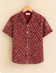 Maroon Floral Diamond Print Men’s Half Sleeve Shirt GenZ Edition