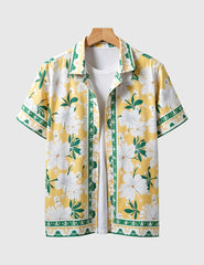 Men's Yellow Hawaiian Floral Print Short Sleeve Shirt