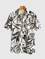 Monochrome Jungle Breeze Shirt – Bold Black Leaf Print on Cream
