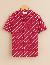 Magenta & Cream Stripe Print Men’s Half Sleeve Shirt GenZ Edition