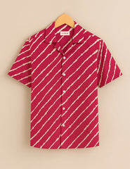 Magenta & Cream Stripe Print Men’s Half Sleeve Shirt GenZ Edition