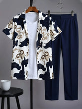 Korean Fit Co-ord – Artistic Graphic Shirt with Tailored Blue Trousers