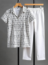 Korean Co-ord – Minimal Graphic Print Shirt with Solid White Bottoms