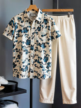 Classy Teal Bloom Co-ord – Korean Fit Floral Shirt & Neutral Bottoms