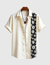 MonoBloom Contrast Shirt – Cream Casual Button-Up with Bold Daisy Stripe