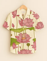 Pastel Cream Lotus Men’s Half Sleeve Shirt GenZ Edition