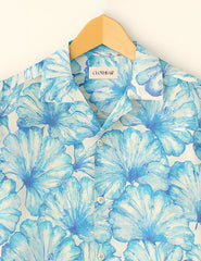 Sky Blue Hibiscus Printed Half Sleeve Shirt GenZ Edition