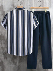 Classic Stripes Co-ord – Blue & White Strip Shirt with Relaxed Blue Pant