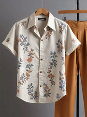 Korean Fit Co-ord – Soft Floral Shirt with Earth-Tone Trousers