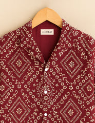 Maroon Floral Diamond Print Men’s Half Sleeve Shirt GenZ Edition