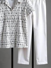 Korean Co-ord – Minimal Graphic Print Shirt with Solid White Bottoms