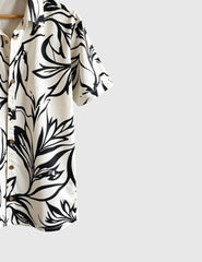 Monochrome Jungle Breeze Shirt – Bold Black Leaf Print on Cream