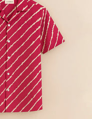 Magenta & Cream Stripe Print Men’s Half Sleeve Shirt GenZ Edition