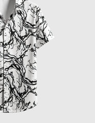 Monochrome Marble Flow Shirt – Black Abstract Swirl Print on White