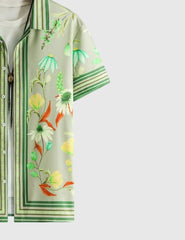 Botanical Bloom Men's Retro Floral Shirt – Garden-Inspired Elegance in Green