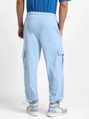 Men’s Korean Aqua Blue Cargo Joggers – Relaxed Fit, Streetwear Style with Multiple Utility Pockets & Adjustable Drawstring Hem