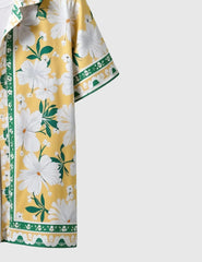 Men's Yellow Hawaiian Floral Print Short Sleeve Shirt