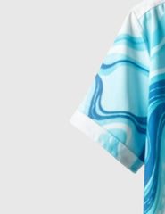 Ocean Drift Men's Abstract Wave Shirt – Cool Blue Swirl Print on White