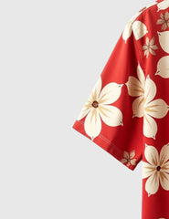 Crimson Tropics Men's Floral Shirt – Bold Red with Cream Blossom Print