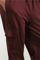 Men’s Korean Maroon Cargo Joggers – Relaxed Fit, Streetwear Style with Multiple Utility Pockets & Adjustable Drawstring Hem