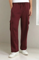 Men’s Korean Maroon Cargo Joggers – Relaxed Fit, Streetwear Style with Multiple Utility Pockets & Adjustable Drawstring Hem