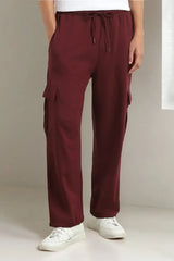 Men’s Korean Maroon Cargo Joggers – Relaxed Fit, Streetwear Style with Multiple Utility Pockets & Adjustable Drawstring Hem