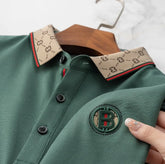 Luxury Beige Polo T-Shirt with Designer Collar & Signature B Emblem