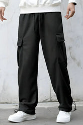 Men’s Korean Black Cargo Joggers – Relaxed Fit, Streetwear Style with Multiple Utility Pockets & Adjustable Drawstring Hem