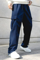 Men’s Korean Navy Blue Cargo Joggers – Relaxed Fit, Streetwear Style with Multiple Utility Pockets & Adjustable Drawstring Hem