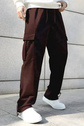 Men’s Korean Brown Cargo Joggers – Relaxed Fit, Streetwear Style with Multiple Utility Pockets & Adjustable Drawstring Hem