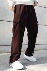 Men’s Korean Brown Cargo Joggers – Relaxed Fit, Streetwear Style with Multiple Utility Pockets & Adjustable Drawstring Hem