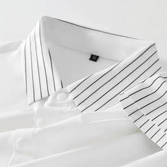 Elegant Polo T-Shirt with Vertical Stripe Collar & Cuff Detailing – Classy Urban Look for Men