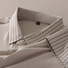 Elegant Polo T-Shirt with Vertical Stripe Collar & Cuff Detailing – Classy Urban Look for Men