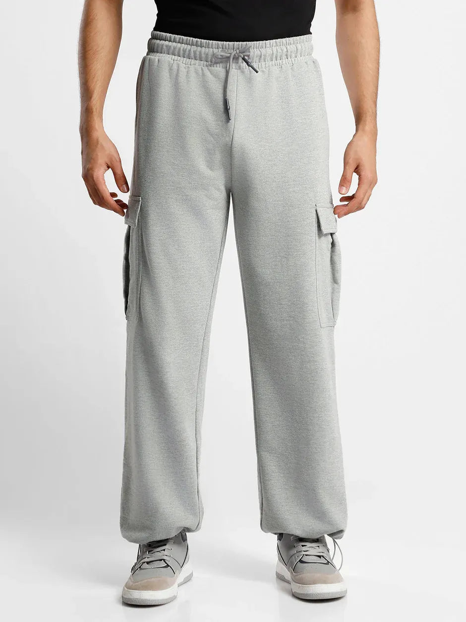 Men’s Korean Light Grey Cargo Joggers – Relaxed Fit, Streetwear Style with Multiple Utility Pockets & Adjustable Drawstring Hem