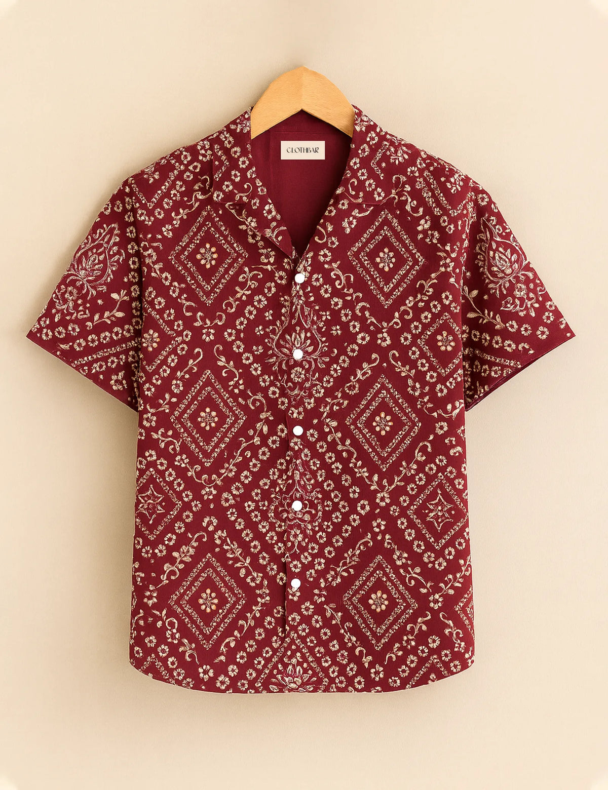 Maroon Floral Diamond Print Men’s Half Sleeve Shirt GenZ Edition