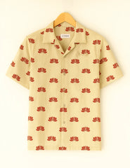 Desi Lotus Beige Printed Half Sleeve Shirt GenZ Edition