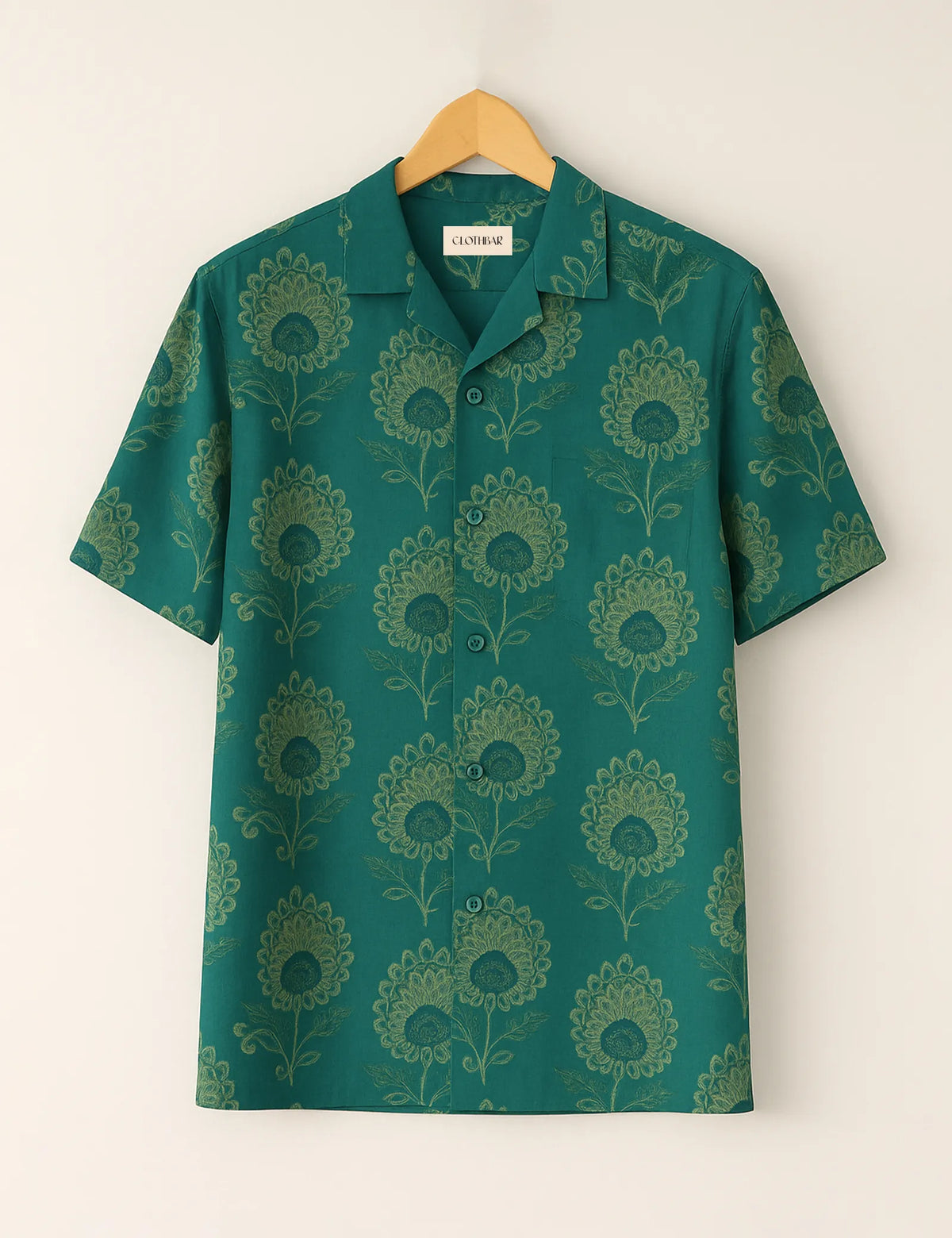 Festival Fit Teal Flower Printed Half Sleeve Shirt GenZ Edition