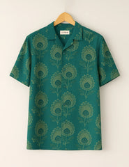 Festival Fit Teal Flower Printed Half Sleeve Shirt GenZ Edition
