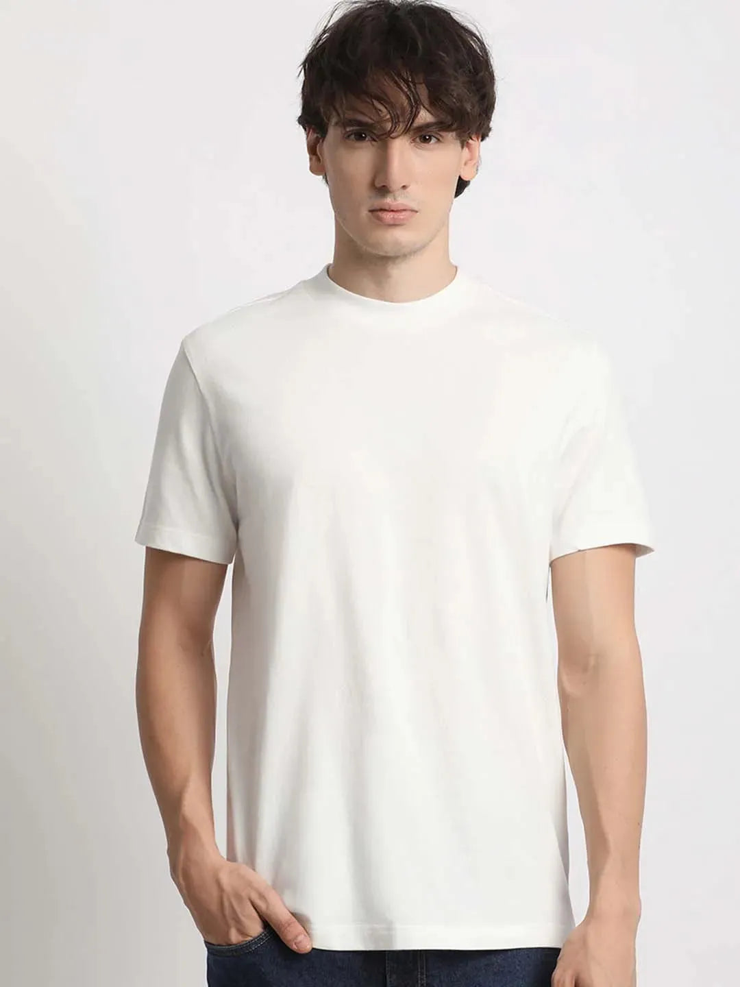 Ivory Base Blue Embroidery Pattern Print Half Sleeve Shirt GenZ Edition