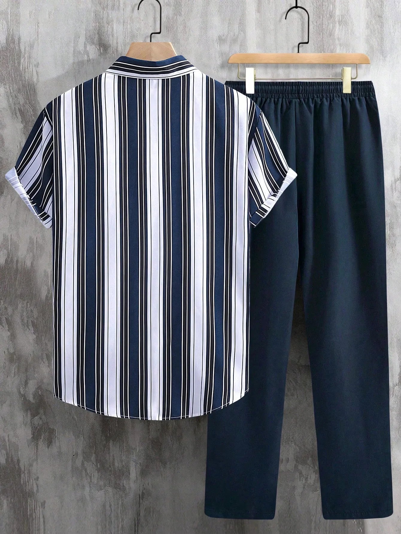 Classic Stripes Co-ord – Blue & White Strip Shirt with Relaxed Blue Pant