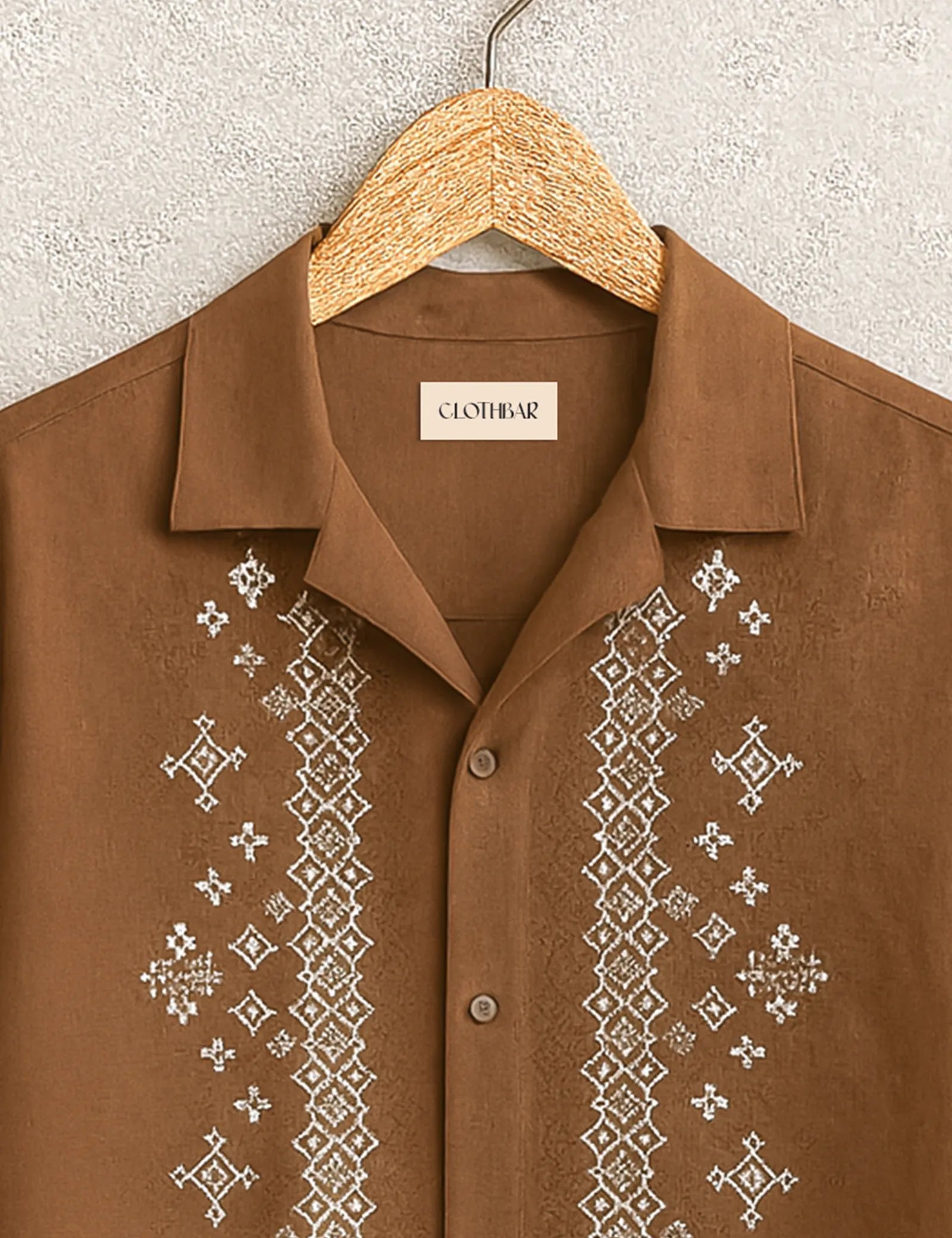 Tribal Lines Brown Embroidery Print Half Sleeve Shirt GenZ Edition