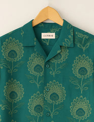 Festival Fit Teal Flower Printed Half Sleeve Shirt GenZ Edition