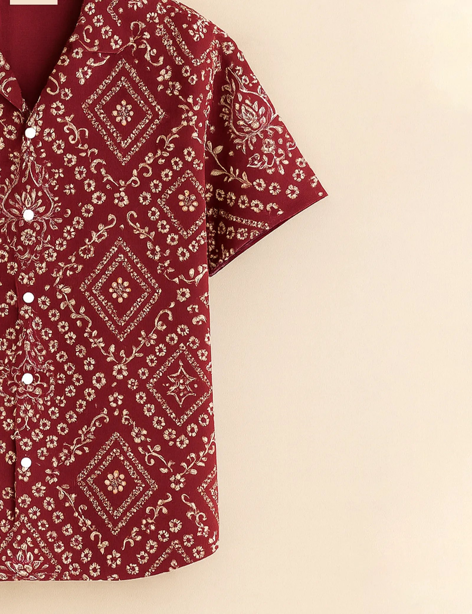 Maroon Floral Diamond Print Men’s Half Sleeve Shirt GenZ Edition