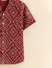 Maroon Floral Diamond Print Men’s Half Sleeve Shirt GenZ Edition
