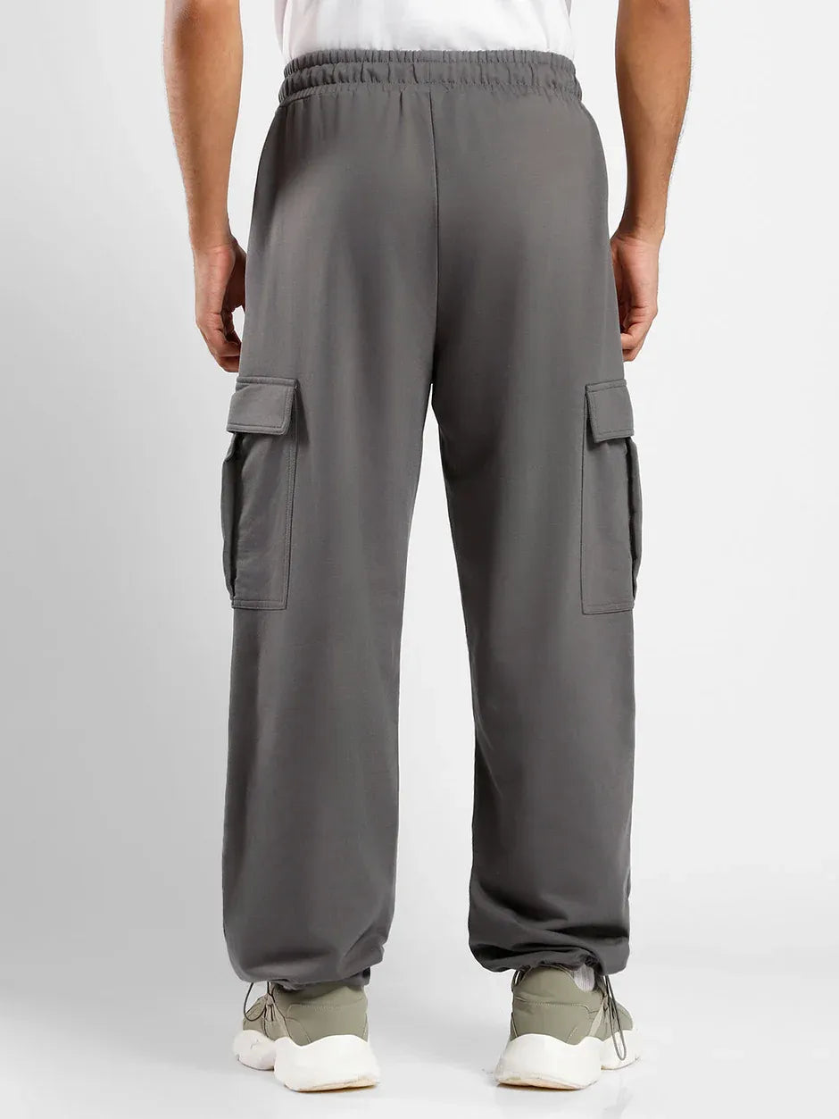 Men’s Korean Dark Grey Cargo Joggers – Relaxed Fit, Streetwear Style with Multiple Utility Pockets & Adjustable Drawstring Hem