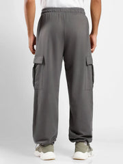 Men’s Korean Dark Grey Cargo Joggers – Relaxed Fit, Streetwear Style with Multiple Utility Pockets & Adjustable Drawstring Hem