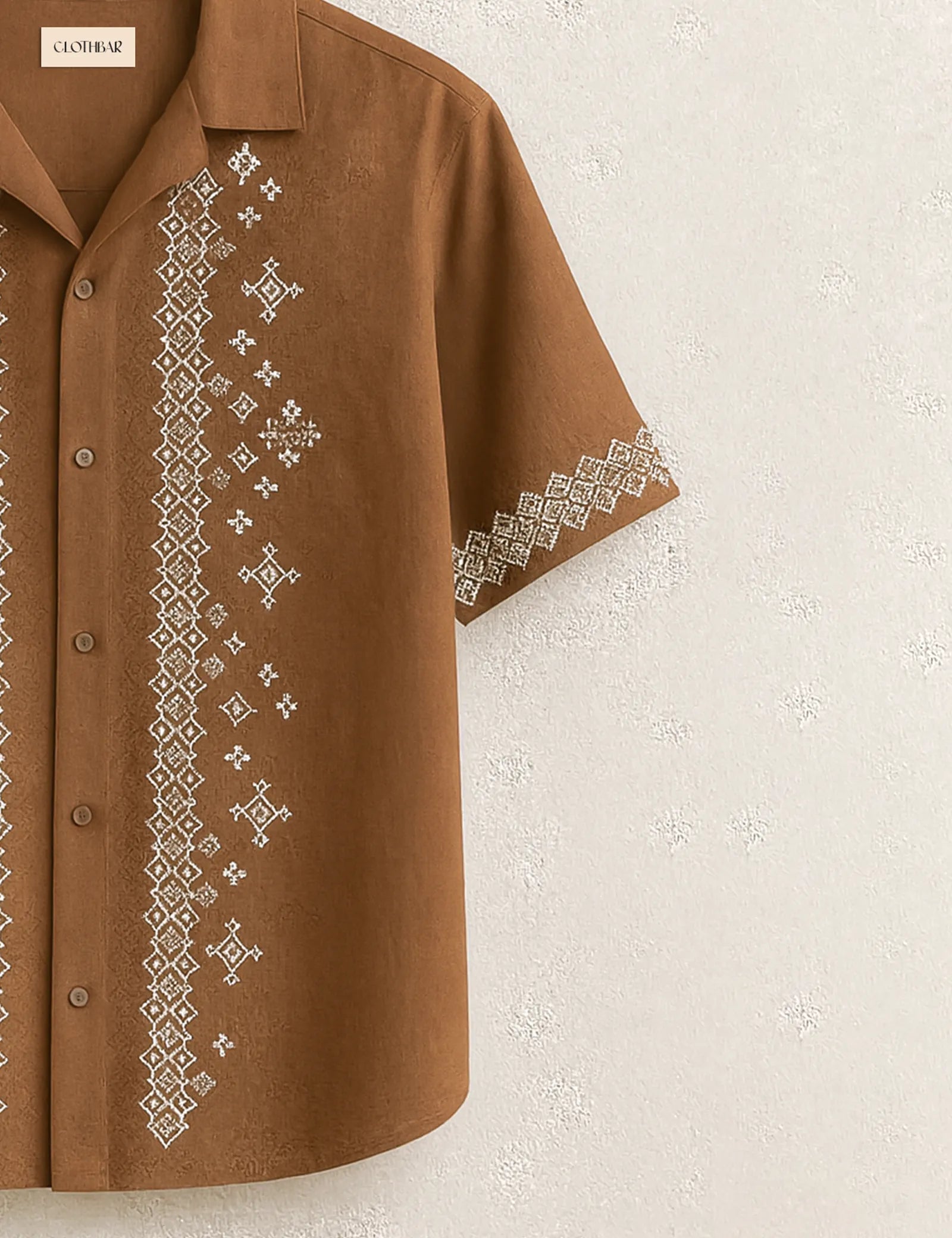 Tribal Lines Brown Embroidery Print Half Sleeve Shirt GenZ Edition