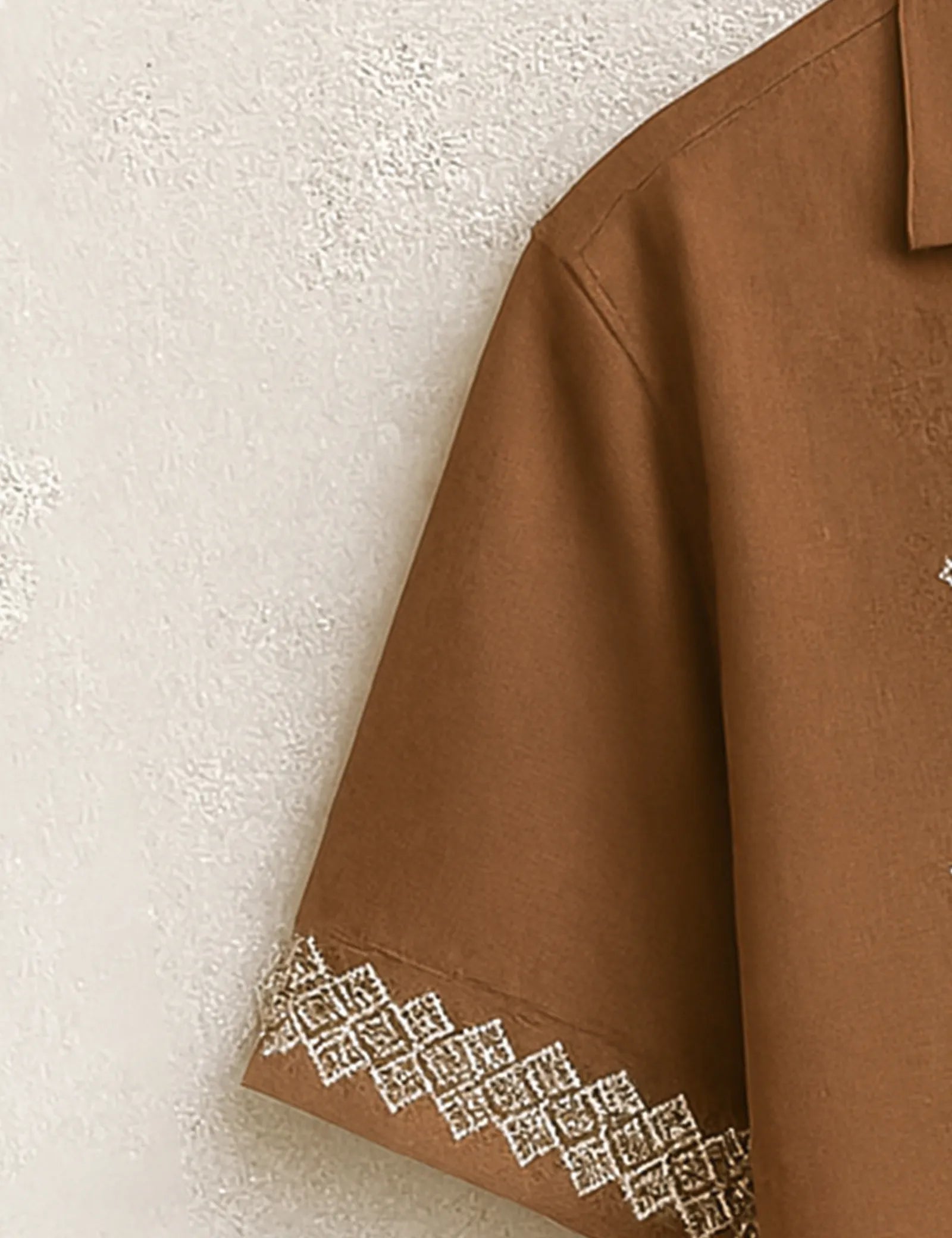 Tribal Lines Brown Embroidery Print Half Sleeve Shirt GenZ Edition