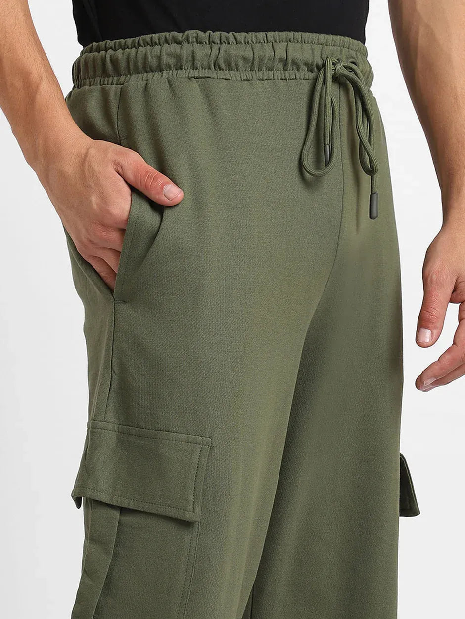 Men’s Korean Military Green Cargo Joggers – Relaxed Fit, Streetwear Style with Multiple Utility Pockets & Adjustable Drawstring Hem